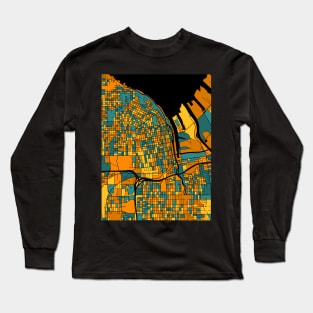 Tacoma Map Pattern in Orange & Teal Long Sleeve T-Shirt